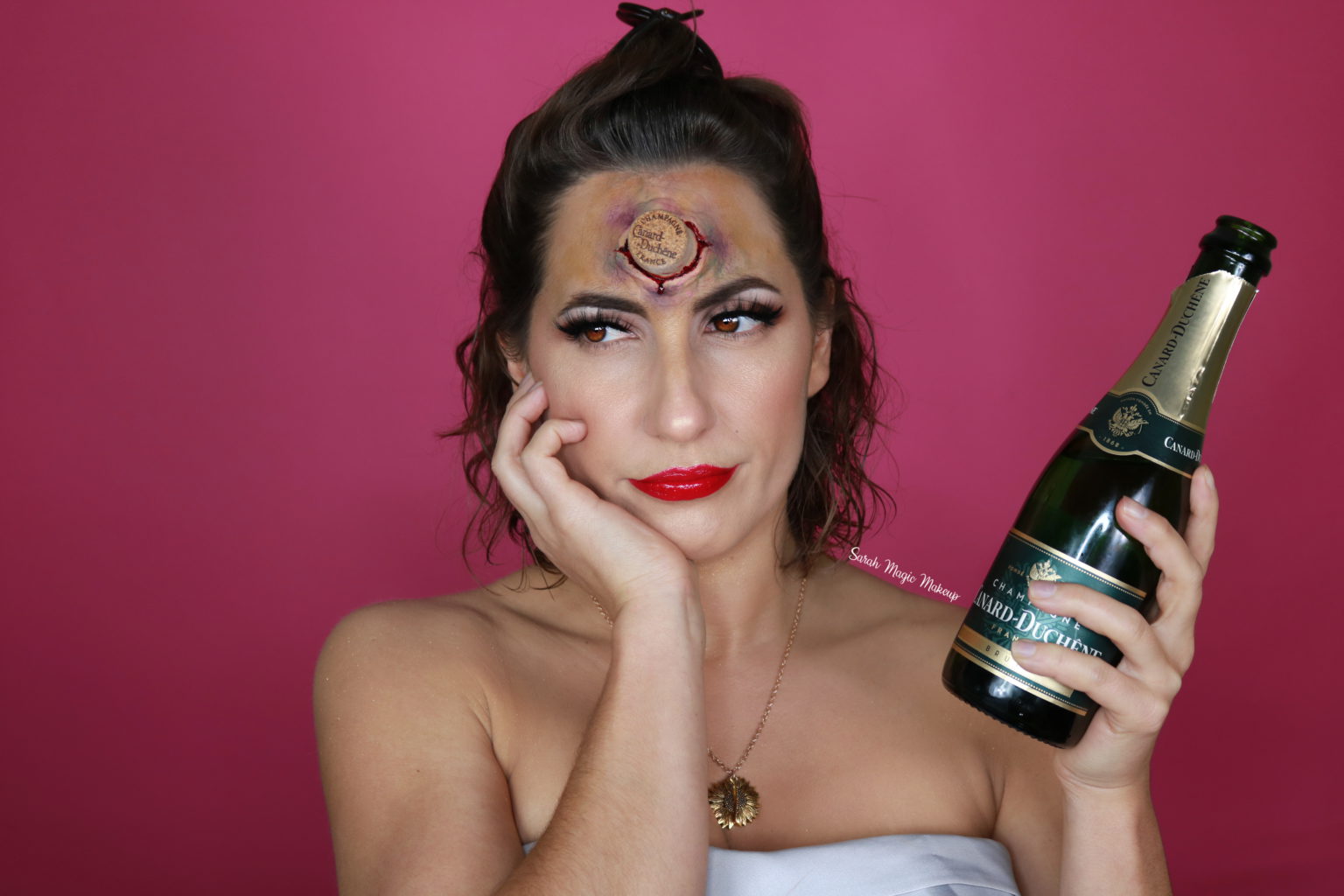 Champagne Cork Accident Sarah Magic Makeup